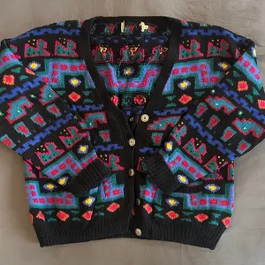Vintage L.L. Bean Colorful Geometric Knit Cardigan Sz L thumbnail 1