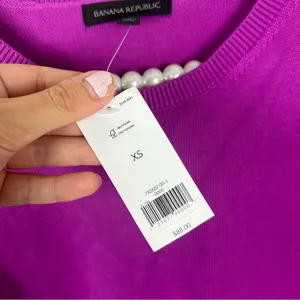 NWT Banana Republic Pink Purple Knit Pom Detail Short Sleeve Sweater Size XS thumbnail 8