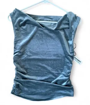 One shoulder velvet ruched top Blue thumbnail 2