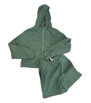 Lululemon Oversized Scuba Full Zip Hoodie and High rise shorts set Medium Forest thumbnail 1