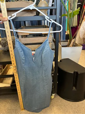 Mele E Pere Denim Mini Dress Light Wash Notched V-Neck Bodycon‎ Blue Womens M thumbnail 8