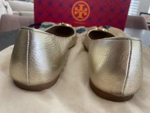 Tory Burch Claire Ballet Flats Spark Gold Metallic Leather Size 9 thumbnail 5