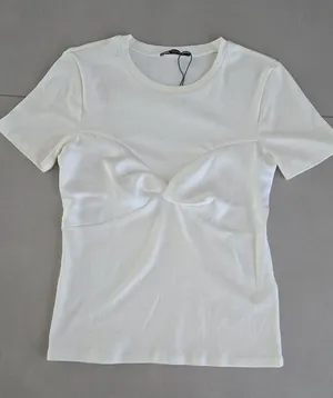 Zara Cream Twist-Front Short Sleeve Tee Size M thumbnail 1