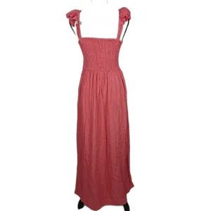 Women's Boho Me Maxi Dress Pink Smocked High Low Ruffle Strap Size L thumbnail 2