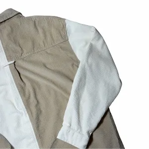 American Eagle Colorblock Corduroy Button Up Shirt Cream and Tan Womens M thumbnail 8
