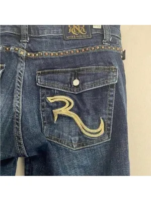 Rock & Republic Dark Wash Straight Leg Denim Jeans Studded Embroidered thumbnail 9
