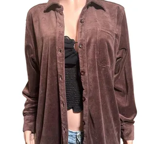 Pulp long sleeve button down velour coffee bean chest pocket shirt L thumbnail 3