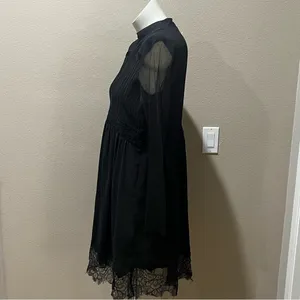 Zara basic black lace long sleeve black dress thumbnail 5