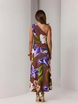 Boston Proper Printed One Shoulder Maxi Dress Size S Feminine Dress Floral thumbnail 3