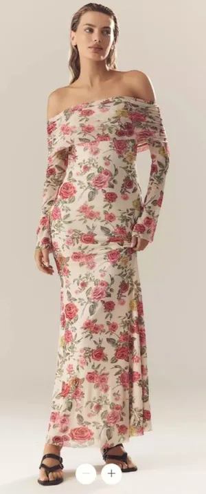 Anthropologie AFRM Long-Sleeve Off-The-Shoulder Mesh Maxi Dress thumbnail 1