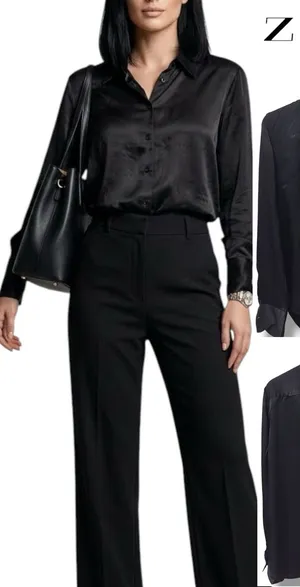ZARA | EUC Black Satin Silky Button-Down Long Sleeve Shirt Blouse (Size M) thumbnail 1