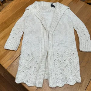 The Limited Handknit Wool Blend Chunky Cardigan Sweater Cream Pointelle‎ S/M thumbnail 1
