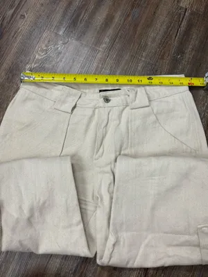 White Fox Off White Cream Textured Cargo Utility Pants Medium Rolled Cuffs Basic thumbnail 6