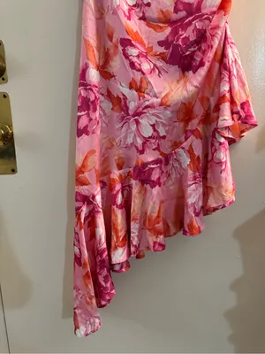 NWT Lulus Divinely Blooming Pink Multi Floral One-Shoulder Midi Dress Large thumbnail 5