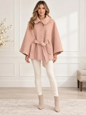 Jessica Simpson Wool Blend Pink Tie-Waist Kimono Cape Size M thumbnail 2