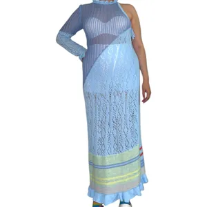 Light Blue One-Shoulder Crochet Maxi Dress thumbnail 2