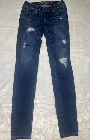 American Eagle Outfitters Navy Blue Ripped Skinny Jeans thumbnail 1