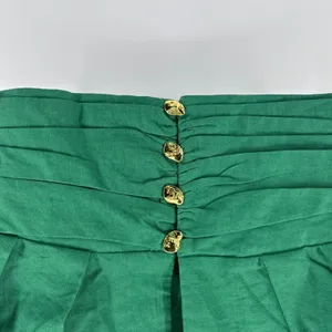 NWT Commense V-Neck Ruched Waist Linen Blend Crop Top Green‎ Gold Buttons Small thumbnail 2