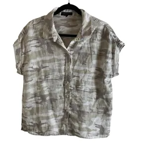 Sanctuary Camo Linen Blend Button Down Short Sleeve Shirt Large thumbnail 9