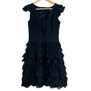 Guess Lace Tiered Ruffle Mini Dress Witchy Black V-Neck Whimsigoth Witchy Size S thumbnail 2