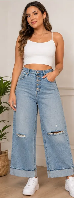 Universal Threads Light Blue High-Rise Wide Leg Distressed Jeans thumbnail 1