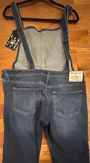 AUTHENTIC True Religion iconic horseshoe BF Slim Dark Wash Fashionable overalls thumbnail 16