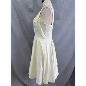 ModCloth Ivory Satin Sweetheart Fit Flare Mini‎ Dress Pockets Bridal Rehearsal L thumbnail 8