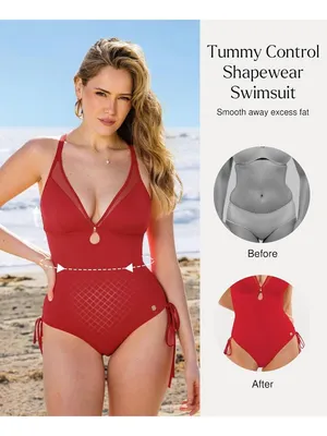 Popilush Tummy Control Swimsuit RED One Piece Shapewear Bathing Suit X-LARGE thumbnail 3
