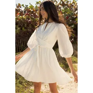 Shoshanna Maia White Jacquard Balloon Sleeve Tie Front Mini Dress 6 Bridal LWD thumbnail 2