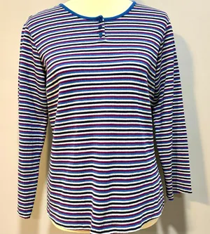 Vintage 90s Basic Editions Striped Ribbed Henley Top Blue Purple Grunge Skater M thumbnail 1
