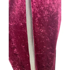 Crushed Velvet Maxi Dress Burgundy Deep VNeck Button Front Gold Sparkle Lining S thumbnail 4