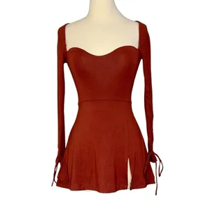 OH POLLY AMRYN Long Sleeve A-Line Mini Dress in Brick Sexy Inner Bodysuit Sz 2 thumbnail 4