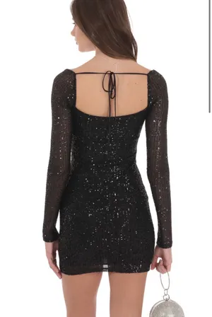 Lucy in the Sky Sequin Long Sleeve Dress in Black thumbnail 2