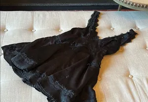 Urban Outfitters Black Satin Lace Trim Mini Dress Size Small thumbnail 1