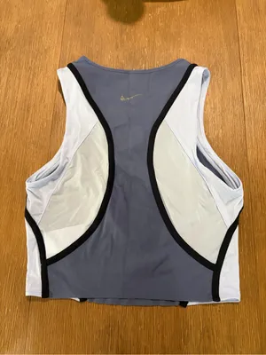 Nike Yoga Dri-FIT Crop Tank Top Blue Gray White Black Trim Athletic XS thumbnail 3
