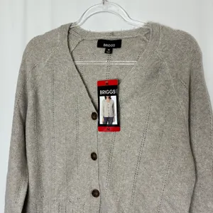 Briggs Oatmeal Beige Button Front Cardigan Sweater Polyester NWT Womens Medium thumbnail 2