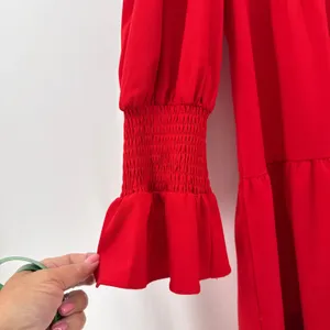 Pomander Place Red Crepe Kenzo Dress Tuckernuck Tiered Smocked Cuff Medium‎ thumbnail 4