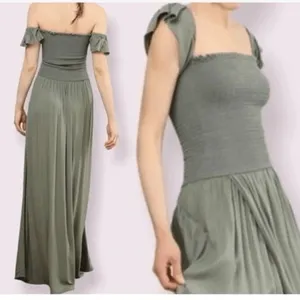 Young, Fabulous & Broke Olive Green Smocked Faux Wrap Maxi Dress Small thumbnail 9
