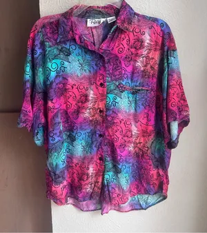 Vintage 90s Red Hot rayon funky boho button down Size Large Pink thumbnail 1