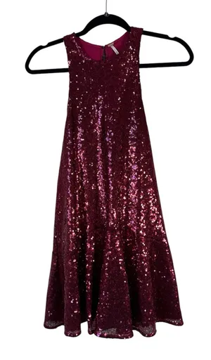 Free People Red Sequined Mini Dress Womens XS Babydoll Party Holidays Glam thumbnail 1