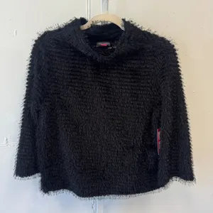 NWT Vince Camuto Opulent Mood Fringed Eyelash Mock Neck Sweater Rich Black XS thumbnail 1