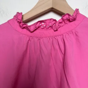 THML Women Cotton Top Medium Pink Eyelet‎ Ruffle Preppy Garden Party Resort thumbnail 5