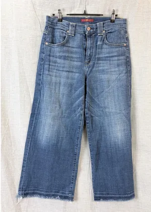 7 For All Mankind Cropped Wide Leg Jeans Women Blue Frayed Hem 28‎ thumbnail 1