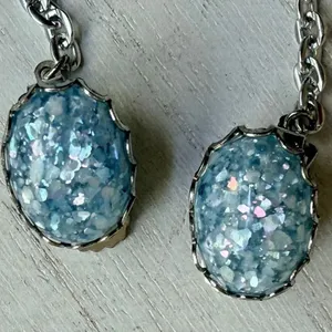 Vintage Blue Opal Confetti Lucite Sweater Guard Clips thumbnail 4