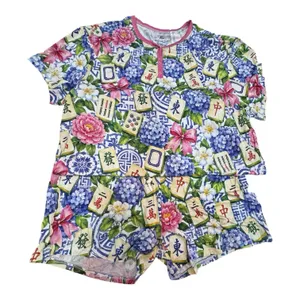 Zumbamboo Mahjong in Bloom Bamboo Women Short Sleeve Short Pajama Set Size XL thumbnail 10