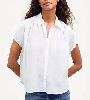 Madewell Small White Cap Sleeve A-Line Lightweight Cotton Blend Top NS318 Preppy thumbnail 1