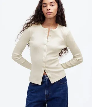 NWT Madewell Vintage Ivory Garment-Dyed Ribbed Cardigan Tee - Size: Extra Small thumbnail 1