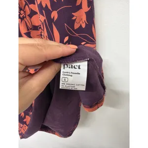 PACT Easy Fit & Flare Dress Plum Botanical Organic Cotton Flutter Sleeve Small thumbnail 4