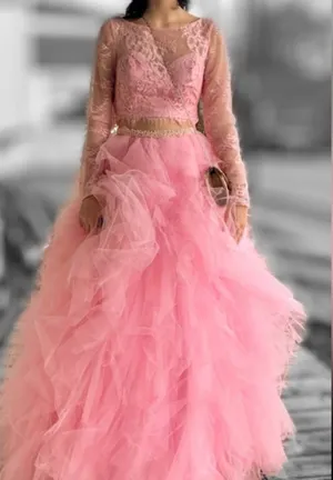 Mori Lee 2 pink piece prom princess lace top full skirt size 2 thumbnail 1