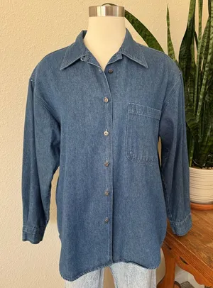 Vintage Denim‎ Shirt 90s Western boho Button Down Floral Detail button medium thumbnail 1